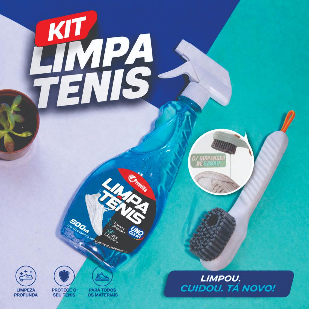 Kit Limpa Tênis + Escova Spray Premium Espuma de Limpeza Profunda Remove Manchas Provita