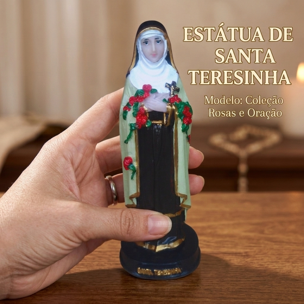 Estátua Santa Teresinha Resina Coleção Rosas e Oração Imagem Religiosa Católica Decoração Presente Fé 15cm