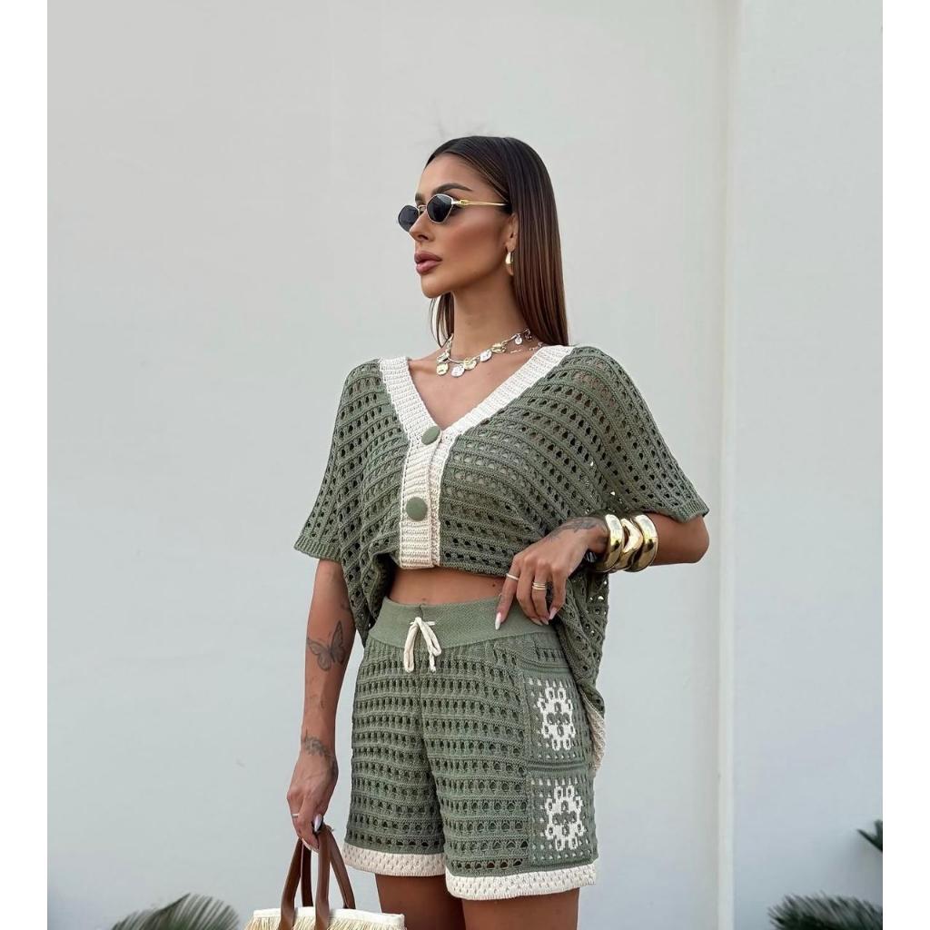 Conjunto de Tricot Feminino em Crochê Rendado — foto 3