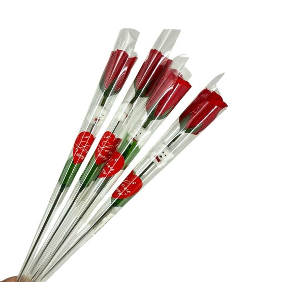 Botão de Rosa Artificial Realista Vermelha Sabonete C/ Ursinho Flores Presente Decoração Dia dos Pais