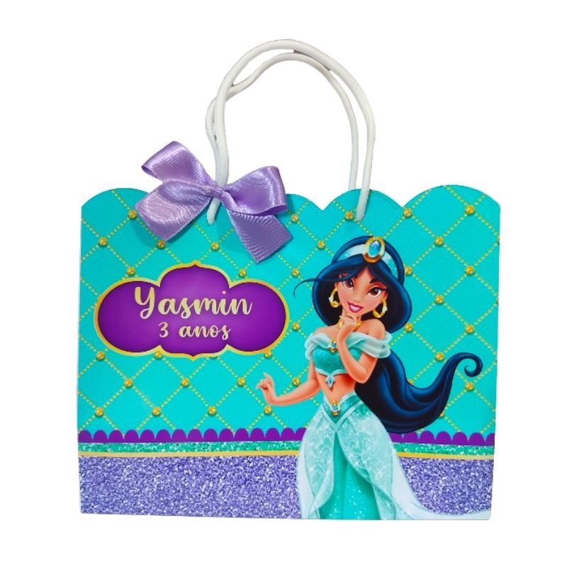 Kit Sacola Surpresa Lancheira Personalizada Lembrancinha Aniversário Jasmine Princesa Aladin PEGUE E MONTE