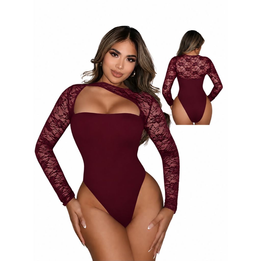 Body feminino suplex manga longa renda Body manga longa rendado Body de renda manga longa feminino Body suplex feminino