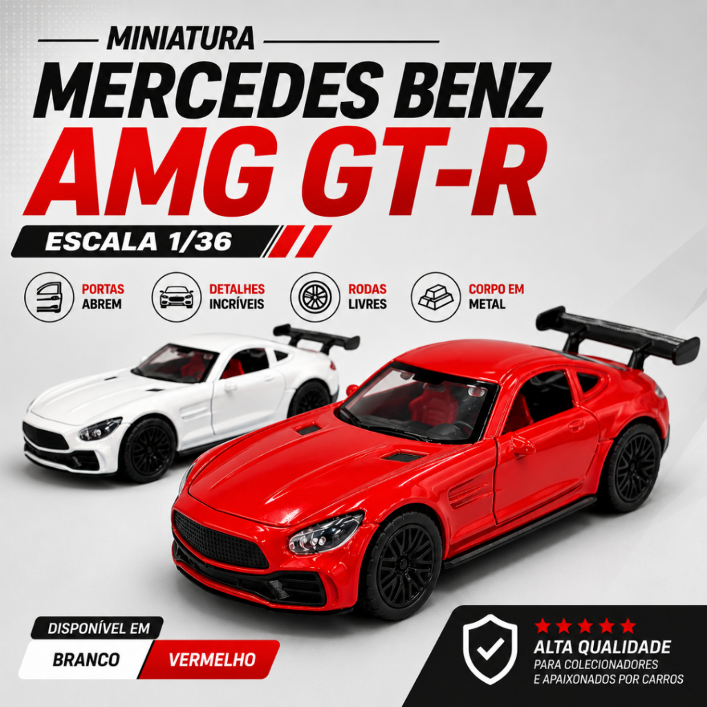 Miniatura Mercedes Benz AMG GT-R escala 1/36 Carrinho de Ferro Metal Colecionável Alta Qualidade