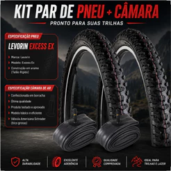 PAR Pneu bicicleta Levorin Excess aro 16 x 1.75 Cravudo Infantil banda leve + PAR Camara bico grosso