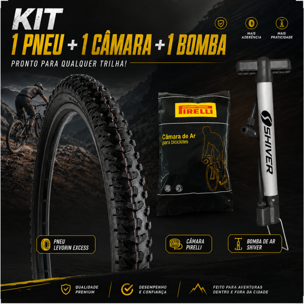 Pneu bicicleta Levorin Excess aro 20 x 1.75 Cravudo Infantil mtb + Camara PIRELLI + brinde bomba