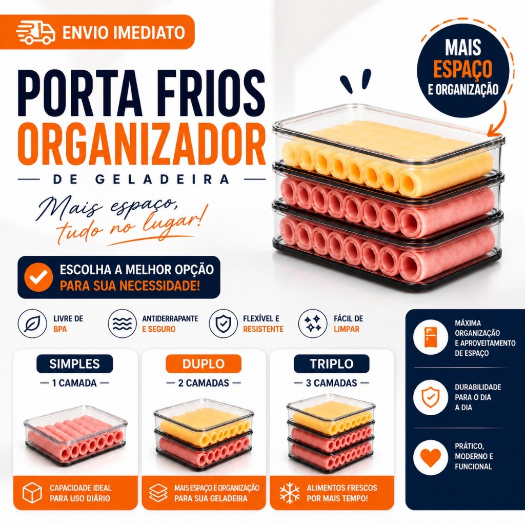 Porta Frios Com Tampa Duplo Kit 2 Organizador Geladeira Acrílico Hermético Empilhável Presunto