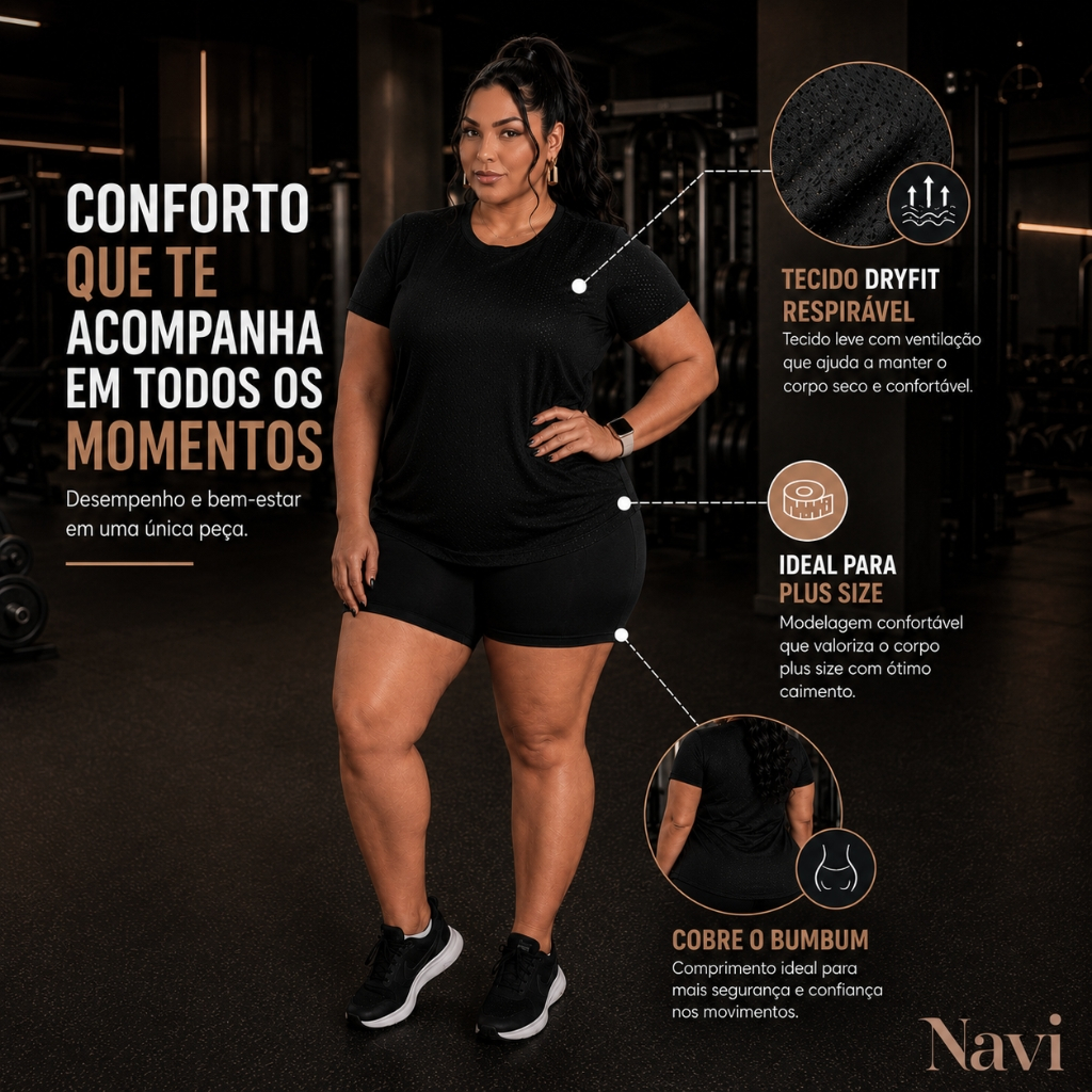 Blusa Plus Size Feminina Camiseta Dryfit Academia Treino Fitness GG - G4