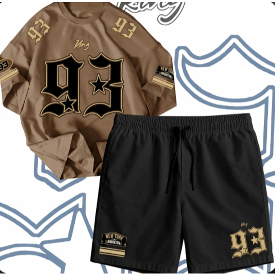 Conjunto Camiseta e Bermuda Streetwear King 93 Masculino 100% Algodão P ao GG