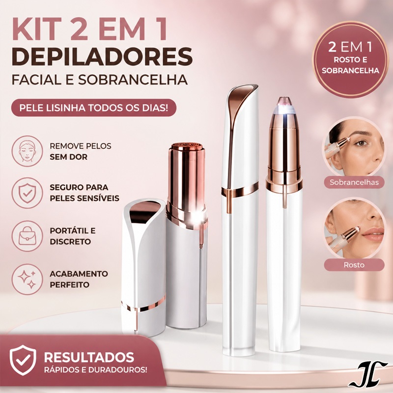 Kit Caneta Depiladora Sobrancelha Indolor + Depilador Facial Batom Recarregável XMD-02