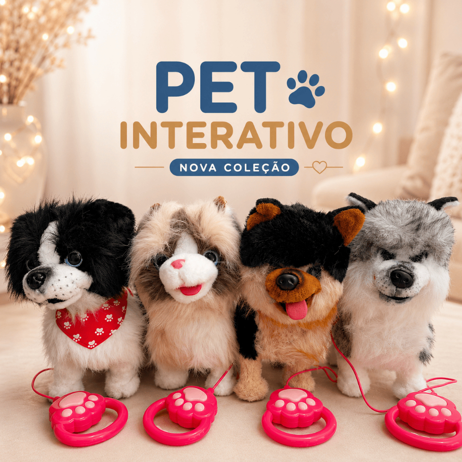 Brinquedo Pet Interativo Pelúcia Cachorrinho Gatinho - Late, Mia, Anda, Repete a Voz, Toc…