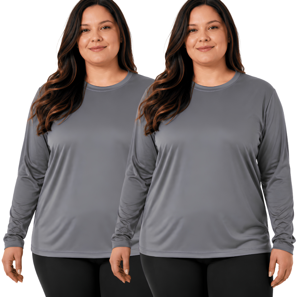 Kit 2 Camiseta Termica Feminina Plus Size Manga Longa Segunda Pele Proteção UV 50+