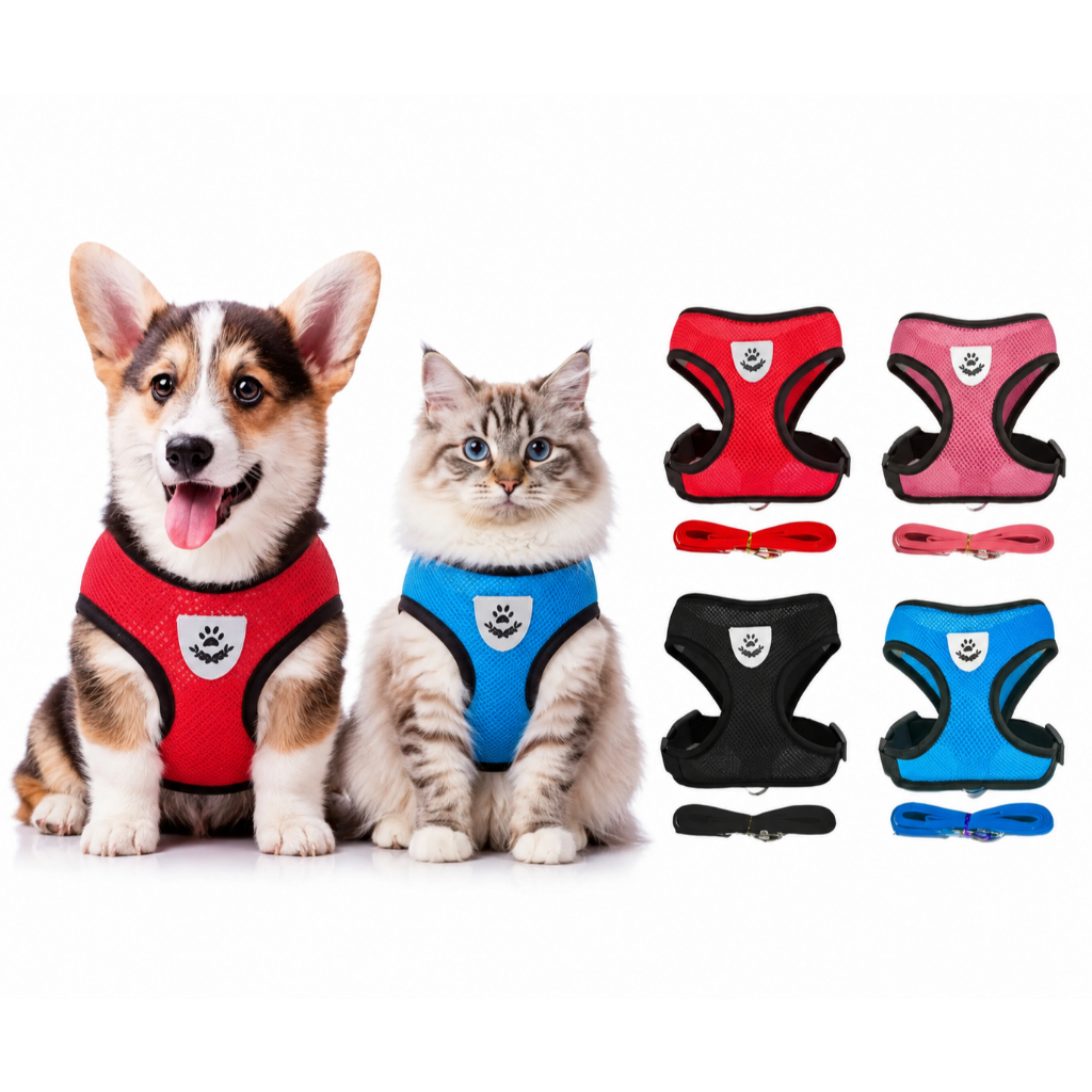 Coleira Peitoral Colete Com Guia Pet Cachorro Gato Pequeno Médio Ajustável Super Conforto Refletivo