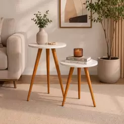 Kit 2 Mesas de Apoio Redonda MDF Mesinha de Canto Moderna Branca Pé Palito Apartamento Sala de Estar Quarto Decorativo