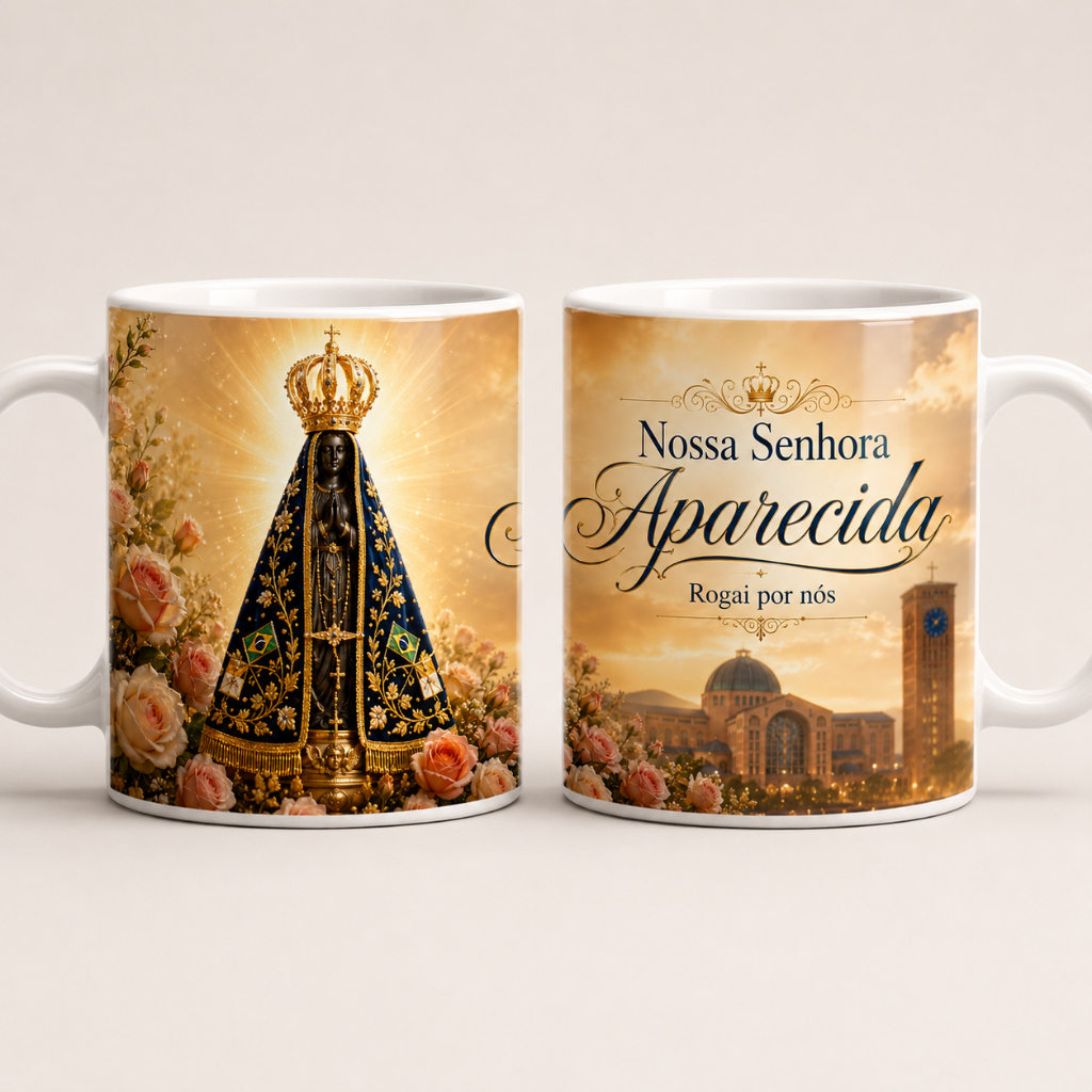 Caneca Personalizada Catolica Nossa Senhora Aparecida Religiosa Presente Ceramica 325ml