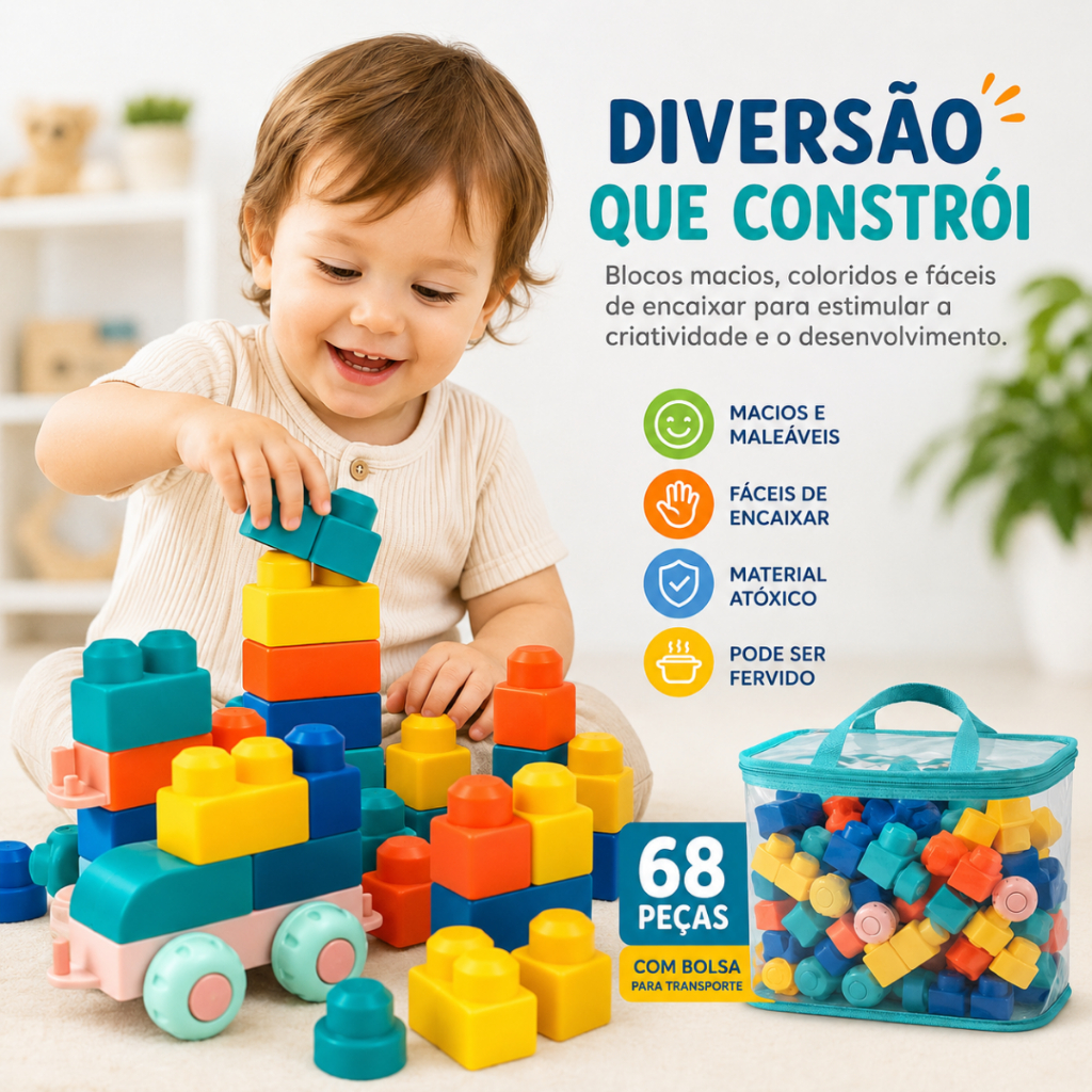 Conjuto Peças Coloridas Bebê Blocos Macios Maleáveis Infantil Criatividade Estímulo Coordenação