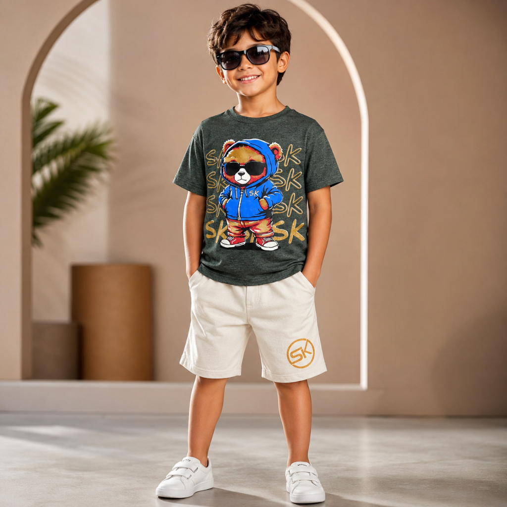 Roupa Infantil  Masculina Conjunto Menino Camiseta Estampada e Bermuda Confortável