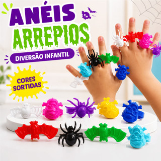 Kit Aneis de Arrepio Infantil Cores Sortidas para Halloween Festa Aniversario Lembrancinha Atacado 25 50 75 100 Unidades