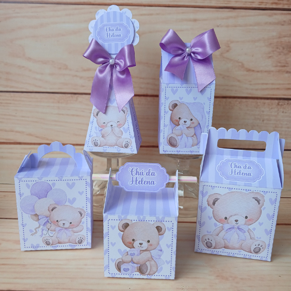 Kit festa personalizada ursinha lilás/chá de bebê fraldas/revelação/lembrancinha