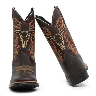 Bota Texana Boi - Country - Rodeio - Bota Masculina em Couro Legítimo | Cano Alto | Bico Quadrado | Confortável