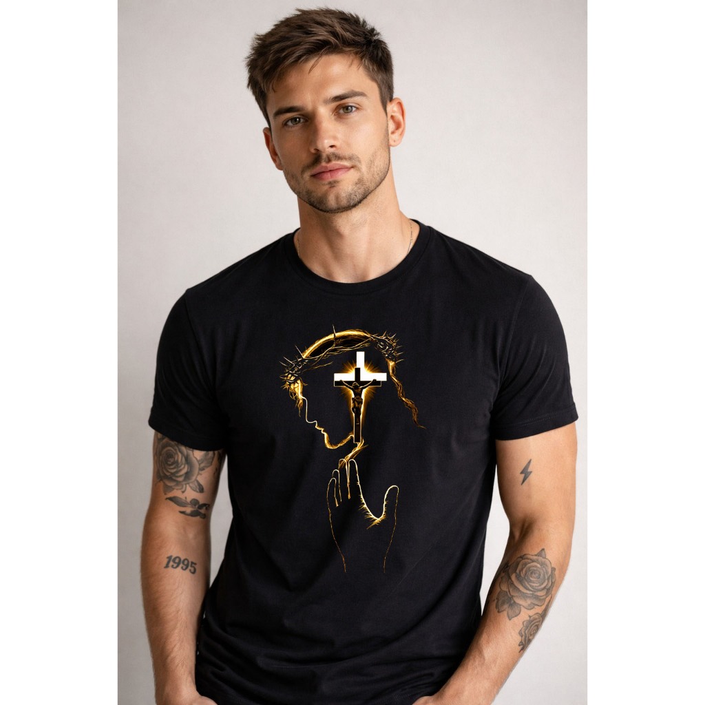 Camiseta Masculina Camisa Unissex Algodão Estampada Cristã Leve Macia Religiosa Jesus Cristo Cruz