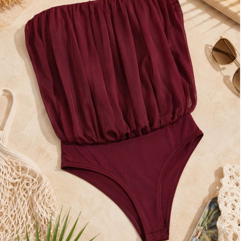 Body Feminino Tomara que Caia em Tule Drapeado | Tendência Primavera Verão 2026