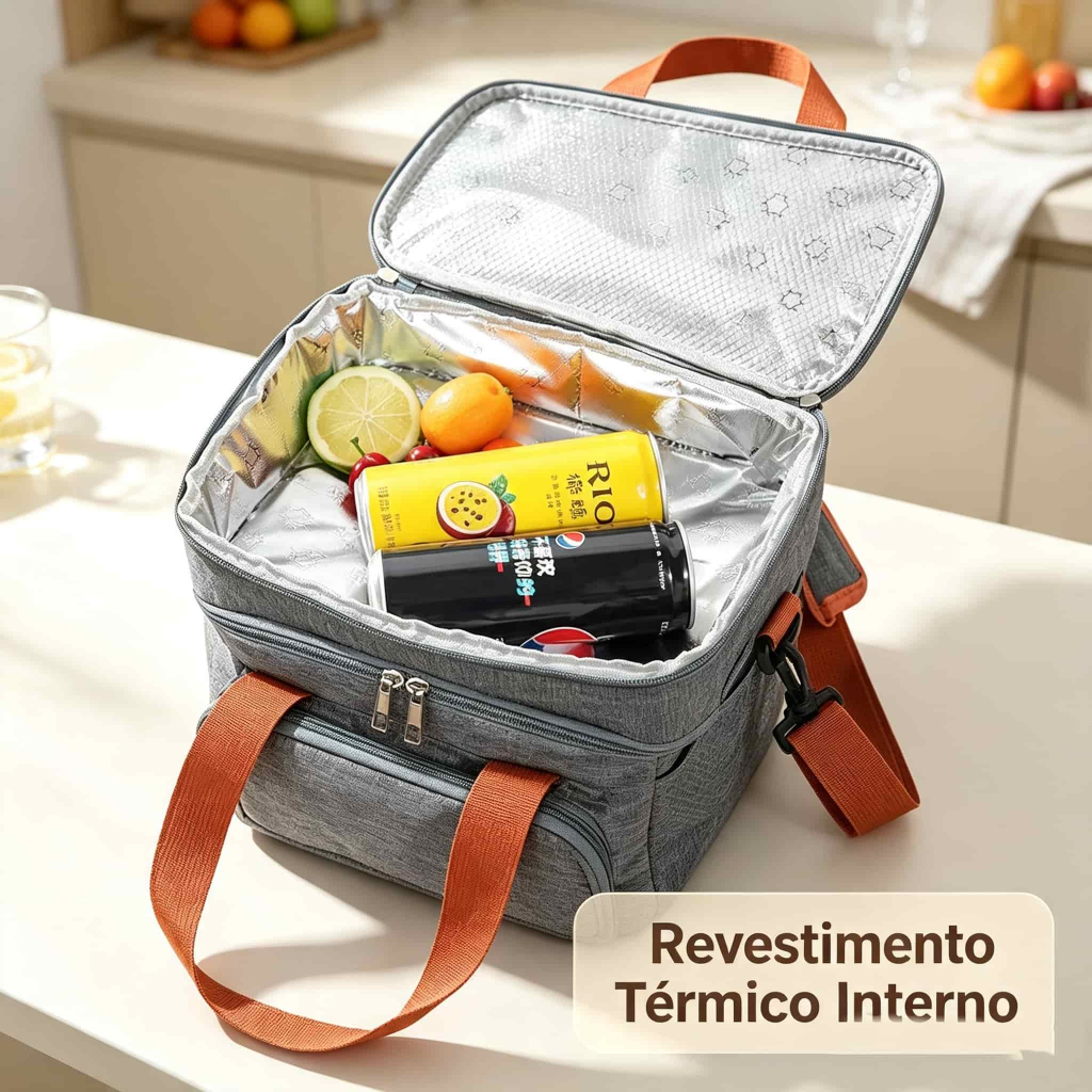 Bolsa Térmica Dupla Camada Impermeável Mantém Temperatura por Horas para Comida e Bebida Viagem Piquenique