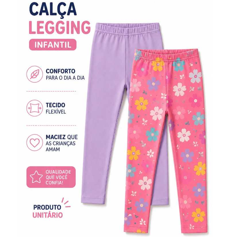 Calça Legging Infantil Lisa ou Estampada Menina Tamanho 6 Meses A 6 Anos  Sortida