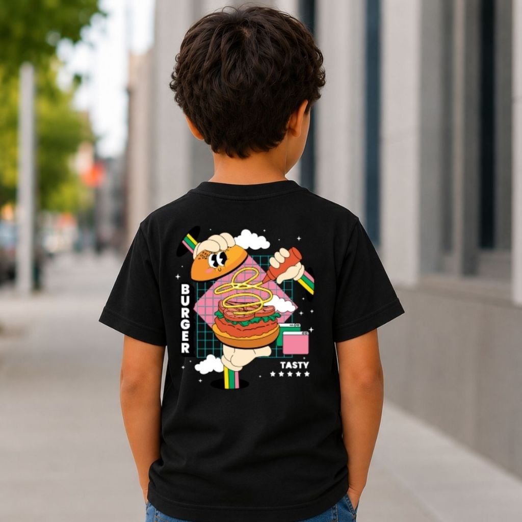 Camiseta Masculina Infantil Menino Oversized 100% Algodão Lançamento 4 ao 16 Estampa Exclusiva Burguer Blogueirinho
