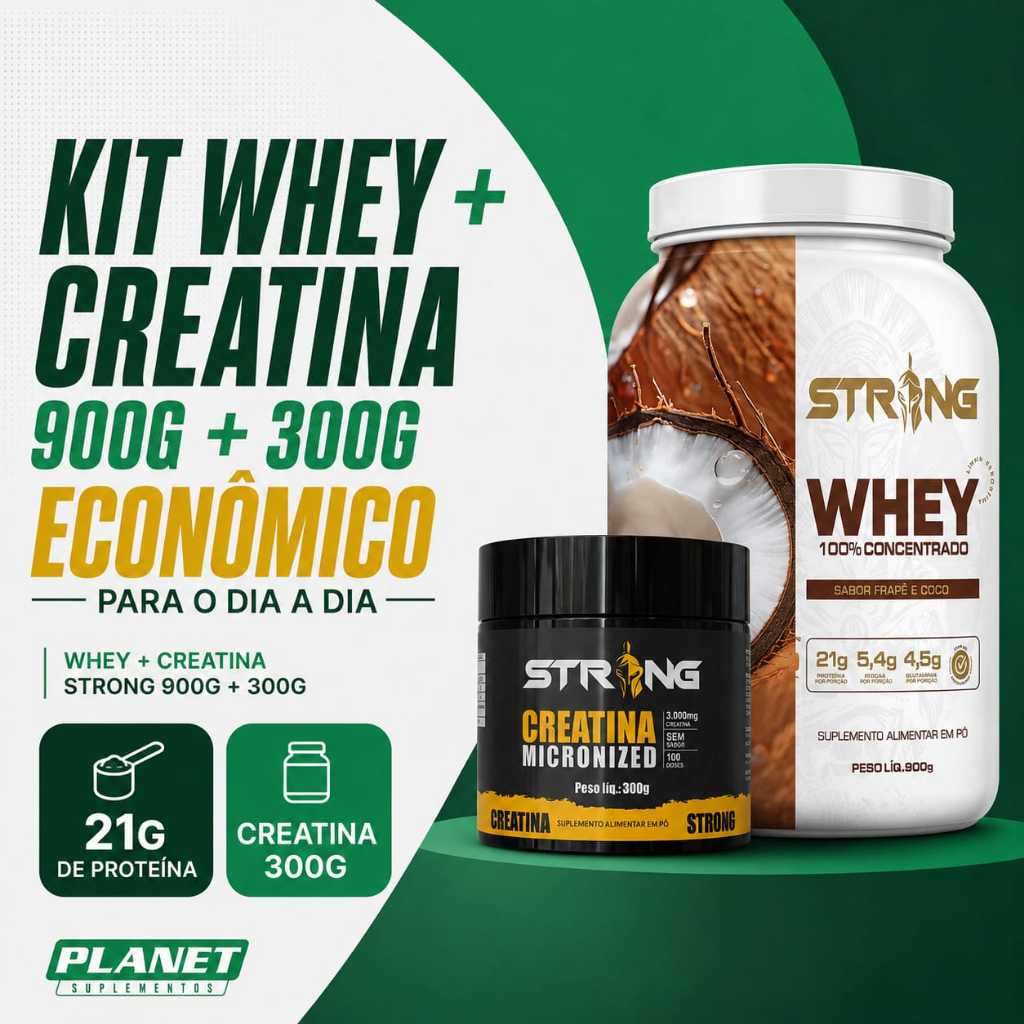 Whey Protein Concentrado + Creatina 300g 100% Pura Ganho de Força e Massa Magra Strong