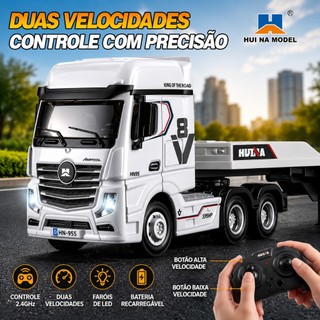 Caminhão RC HUI NA 1:24 Controle Remoto 2.4GHz Carreta 6 Rodas 2 Velocidades LED