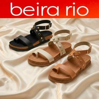 Sandália Beira Rio Papete Dedo Flatform Detalhe Pedras e Tira Tornozeleira Confortável Original