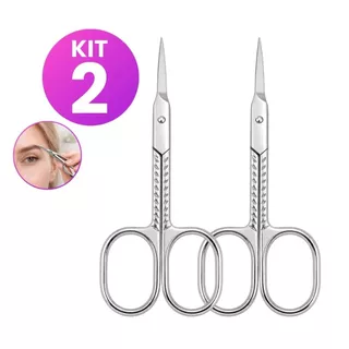 Kit 2 Tesoura Para Unhas Inox Sobrancelha Cílios Barba