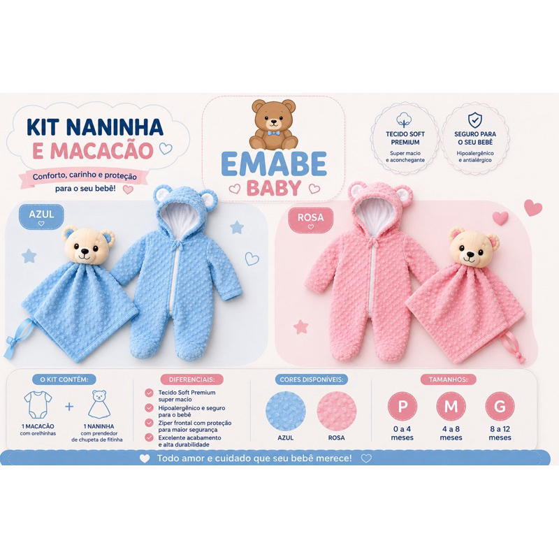 kit macacao +  Naninha com porta chupeta em tecido antialérgico Soft
