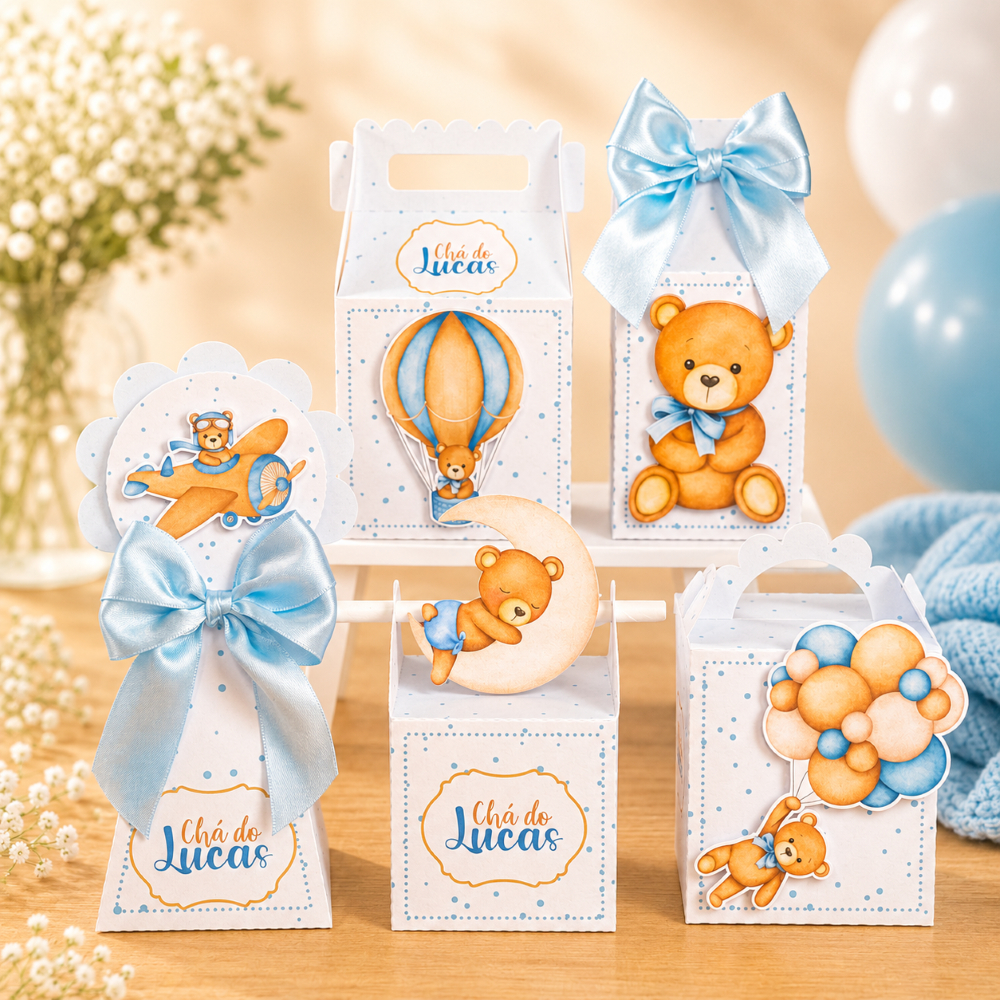 Kit Festa Chá de Bebê Ursinho Baloeiro Personalizado  Lembrancinhas Festa Infantil