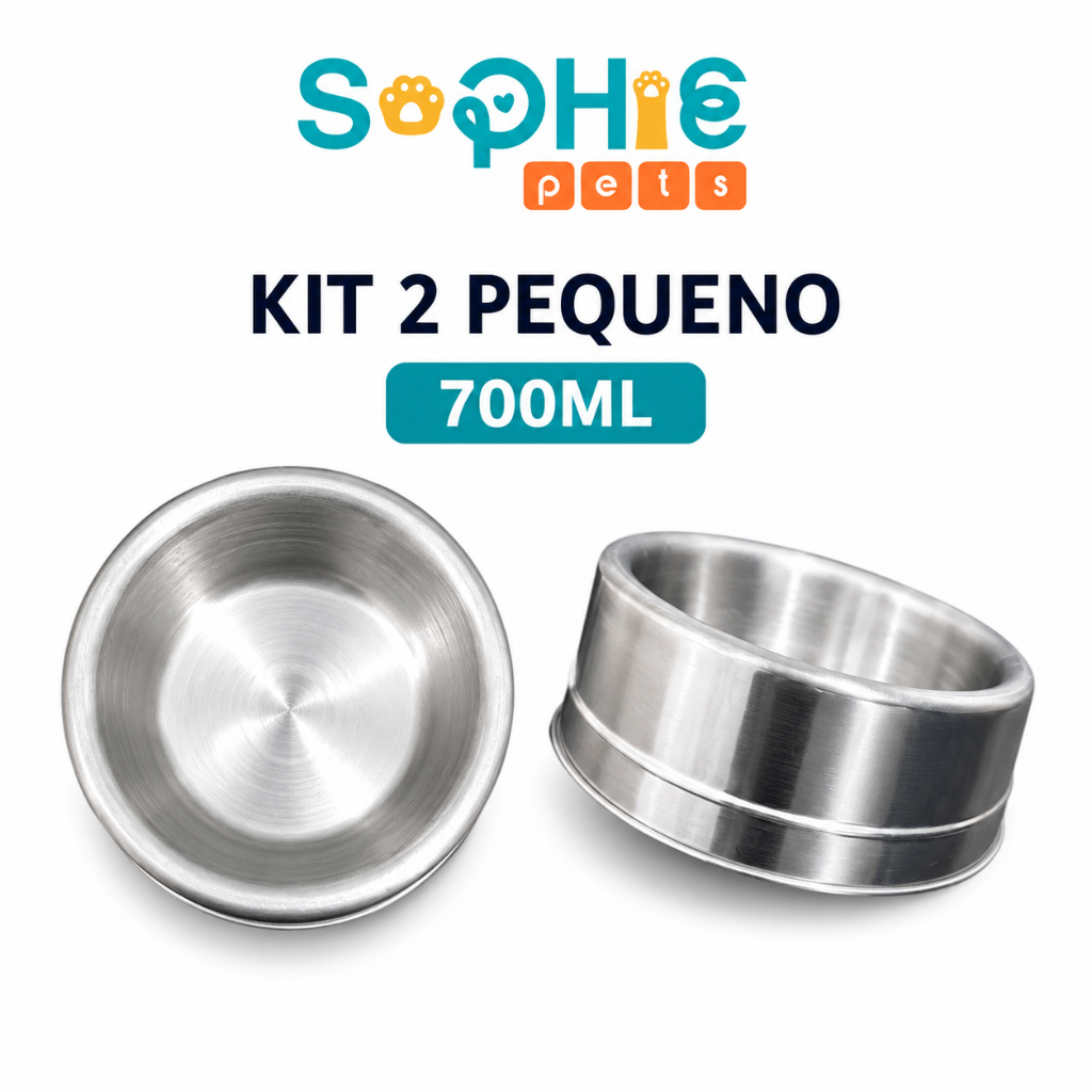 Kit 2 Comedouro Polido Pesado de Alumínio Pequeno 700ml Para Cachorro Gato Pet
