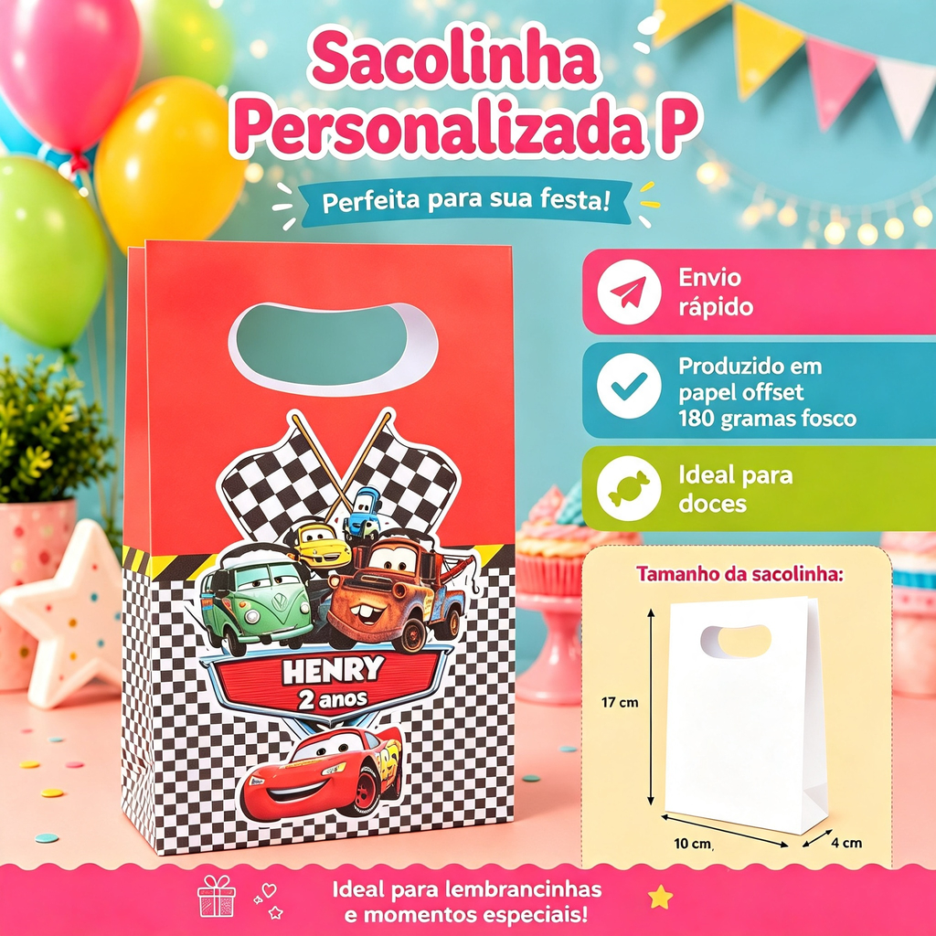 Sacolinha Personalizada Carros Lembrancinha Aniversário (DESMONTADA)