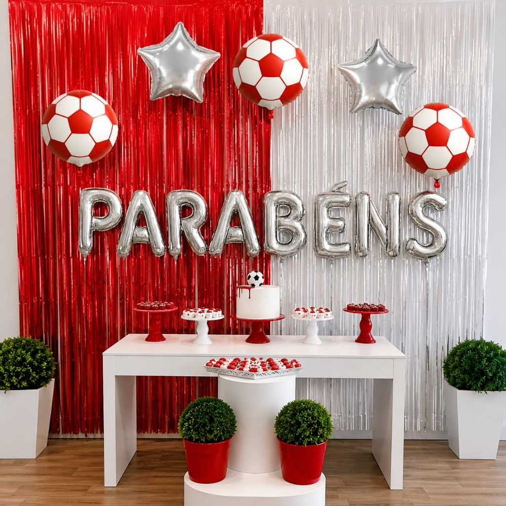 Kit Decoração de Festa Tema FUTEBOL, Aniversários, Parabéns, Cortina e Balões