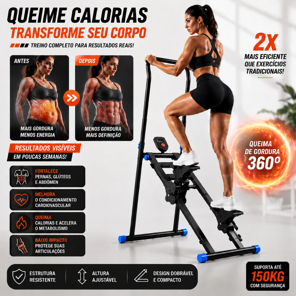 Treino Em Casa Simulador De escada e Caminhada Dobrável Queima De Gordura Kit 150kg Max