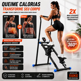 Treino Em Casa Simulador De escada e Caminhada Dobrável Queima De Gordura Kit 150kg Max