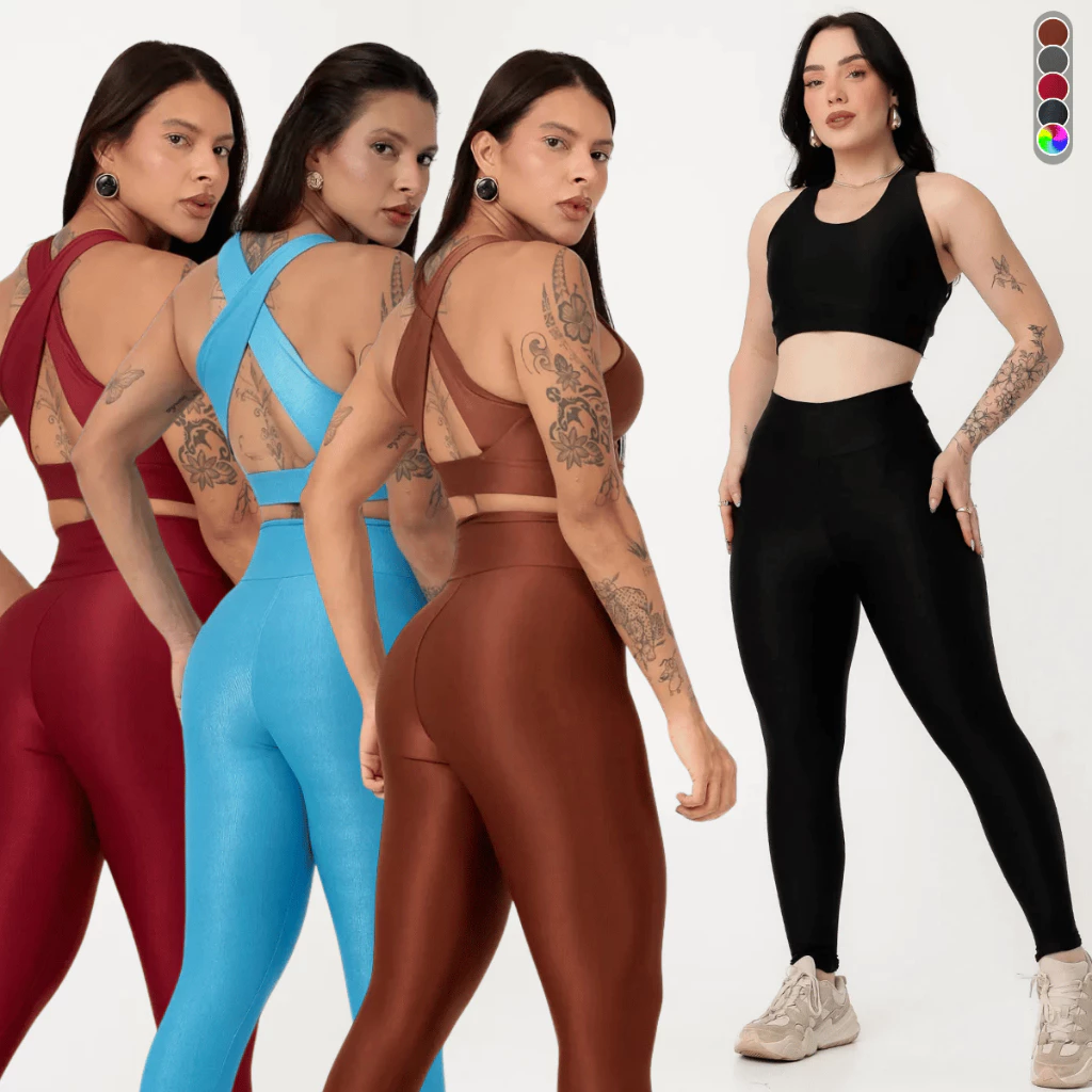 Conjunto Fitness Canelado Poliamida Calça Legging Top Feminino Zero Transparência Roupa Academia — imagem 1