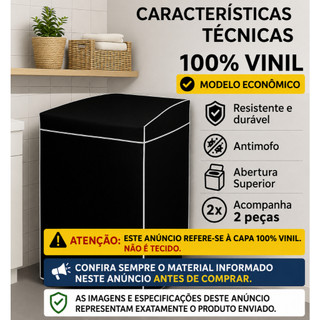 Capa para Maquina de Lavar Vinil, Abertura Superior | Brastemp Consul Electrolux 9kg a 15kg