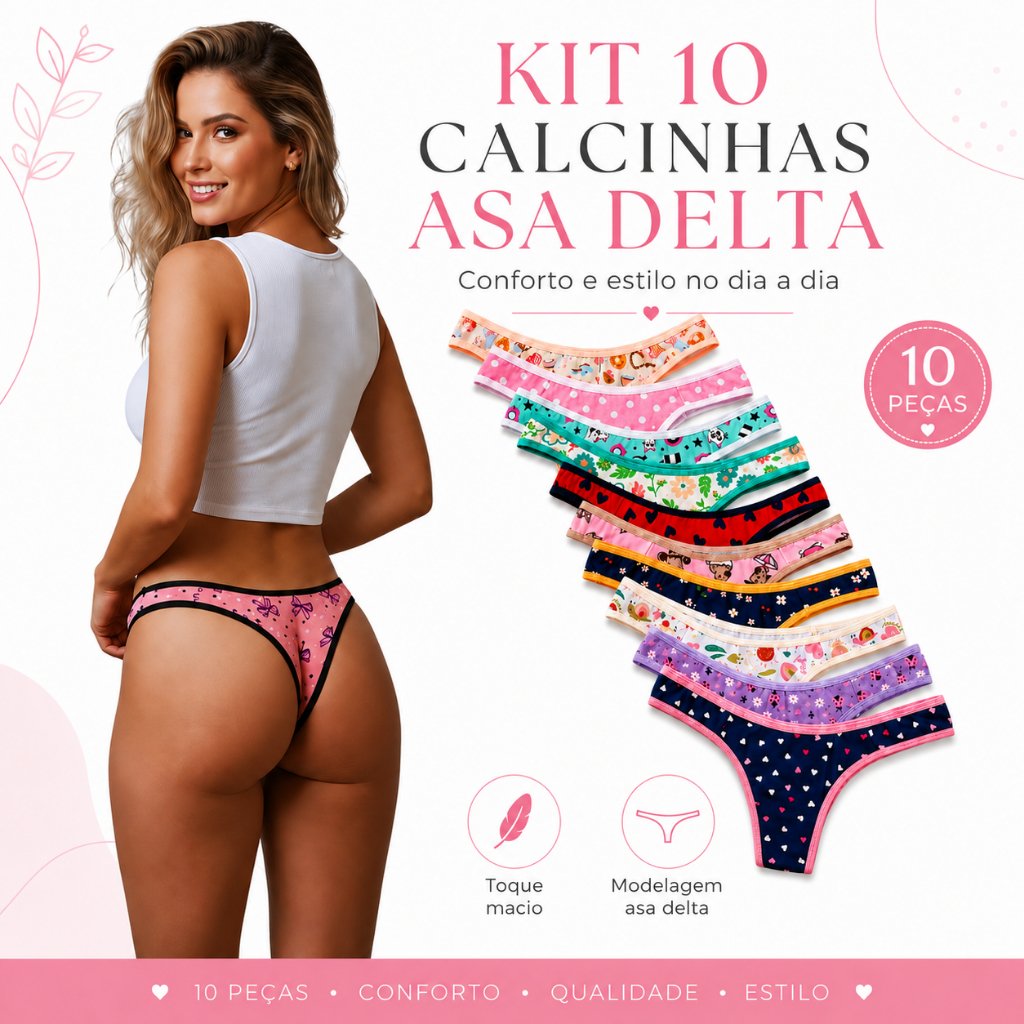 Kit 5 ou 10 Calcinhas Asa Delta Algodão Feminina Conforto Forro 100% Algodão