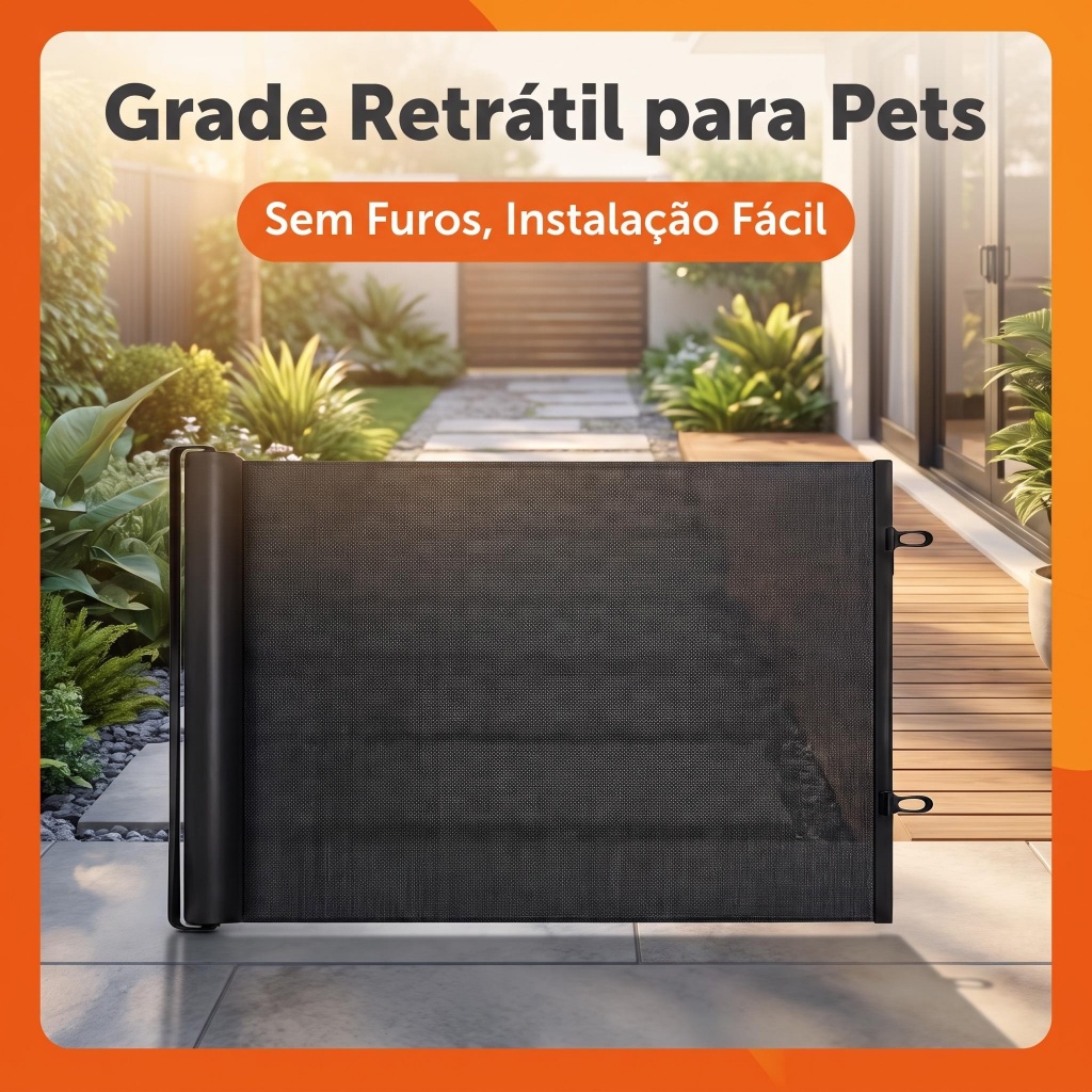 Tela Retrátil de Proteção para Cachorro Gato Bebê Barreira de Segurança Ajustável Sem Furos para Portas e Escadas