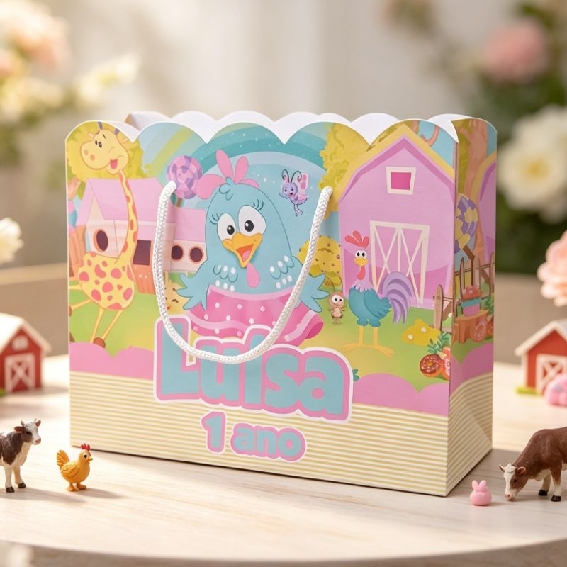 Sacolinha G Personalizada GALINHA PINTADINHA lembrancinhas galinha pintadinha rosa  - (Pegue e Monte)