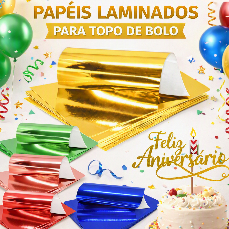 Papel Lamicote A4 250g Laminado Metalizado Cores Variadas Kit 10 a 50 Folhas