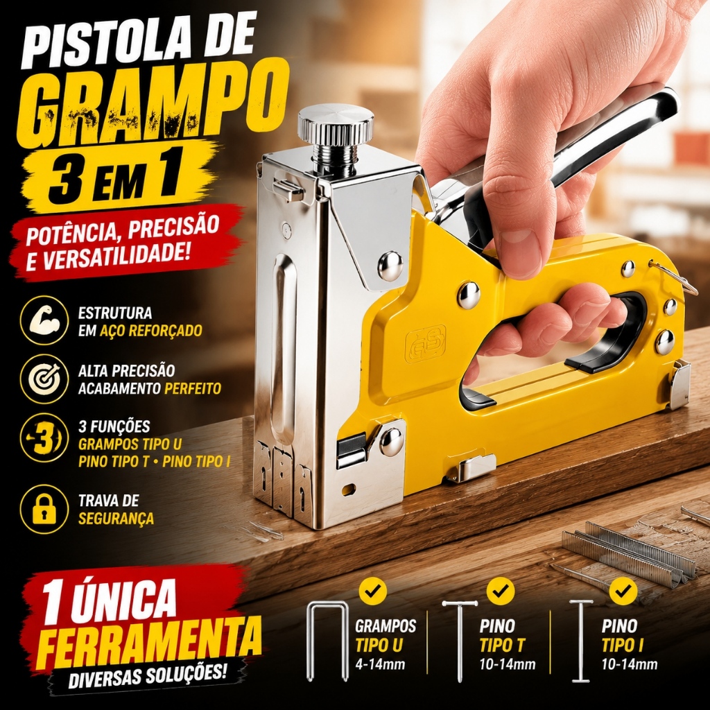 3 Em 1 Grampeador Tapeceiro Alta Pressão Profissional Manual Com 100 Grampos