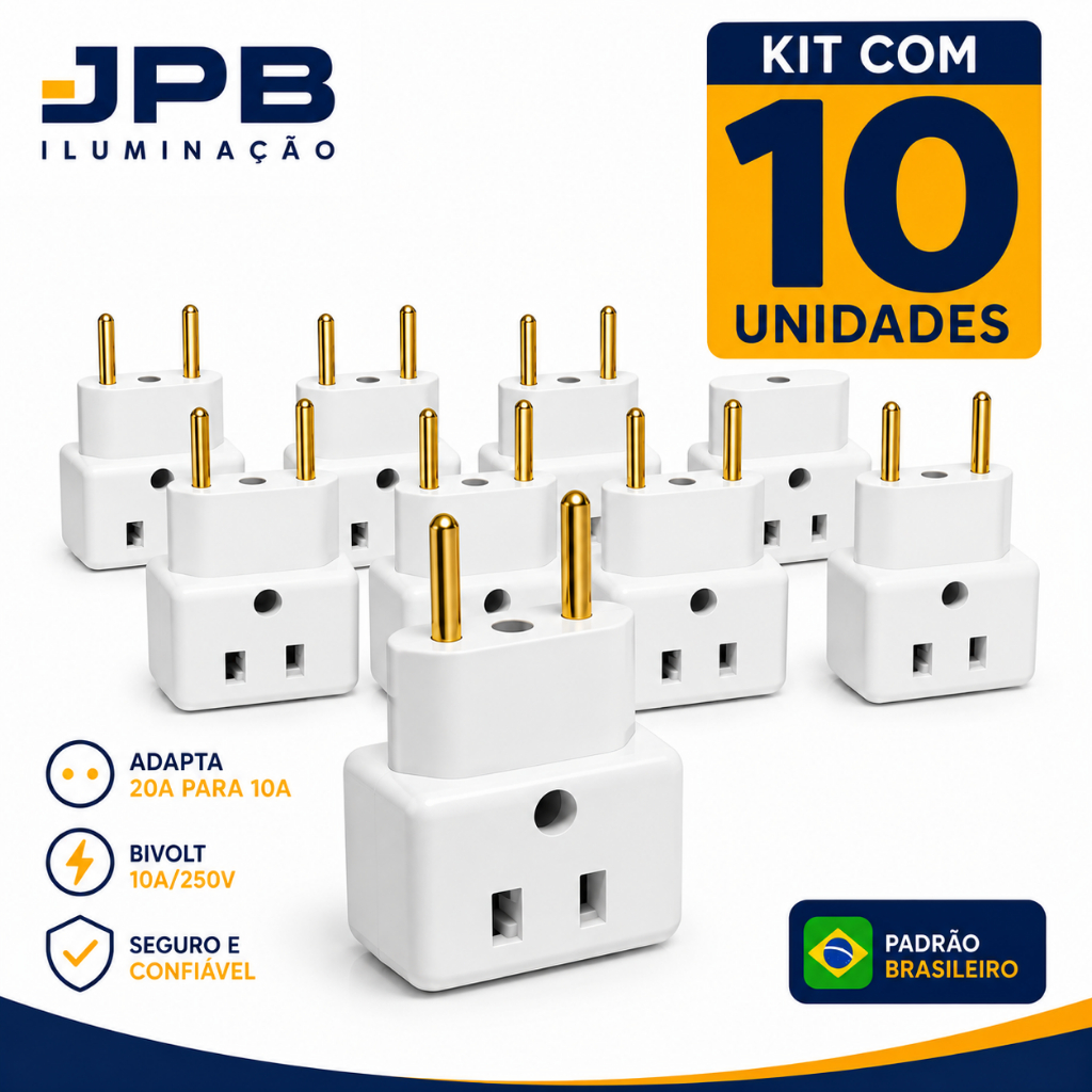 Adaptador Tomada 20A para 10A Bob Esponja Pino Grosso E Pino Fino Bivolt Kit 1 5 10 Unidades