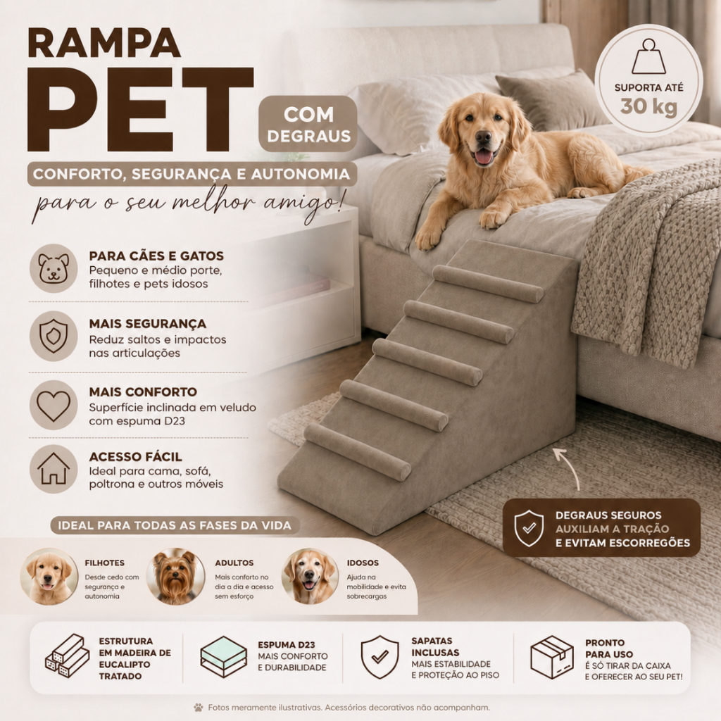 Rampa Escada Antiderrapante com Degraus para Pet Cães e Gatos Liberty Móveis
