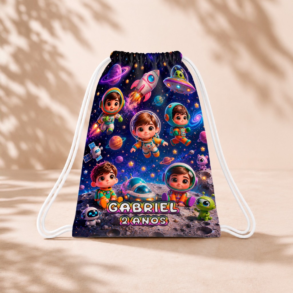 10 Mochila Personalizada Infantil 18x26 Sacolinhas Surpresa Festa Aniversário Lembrancinha Astronauta M2