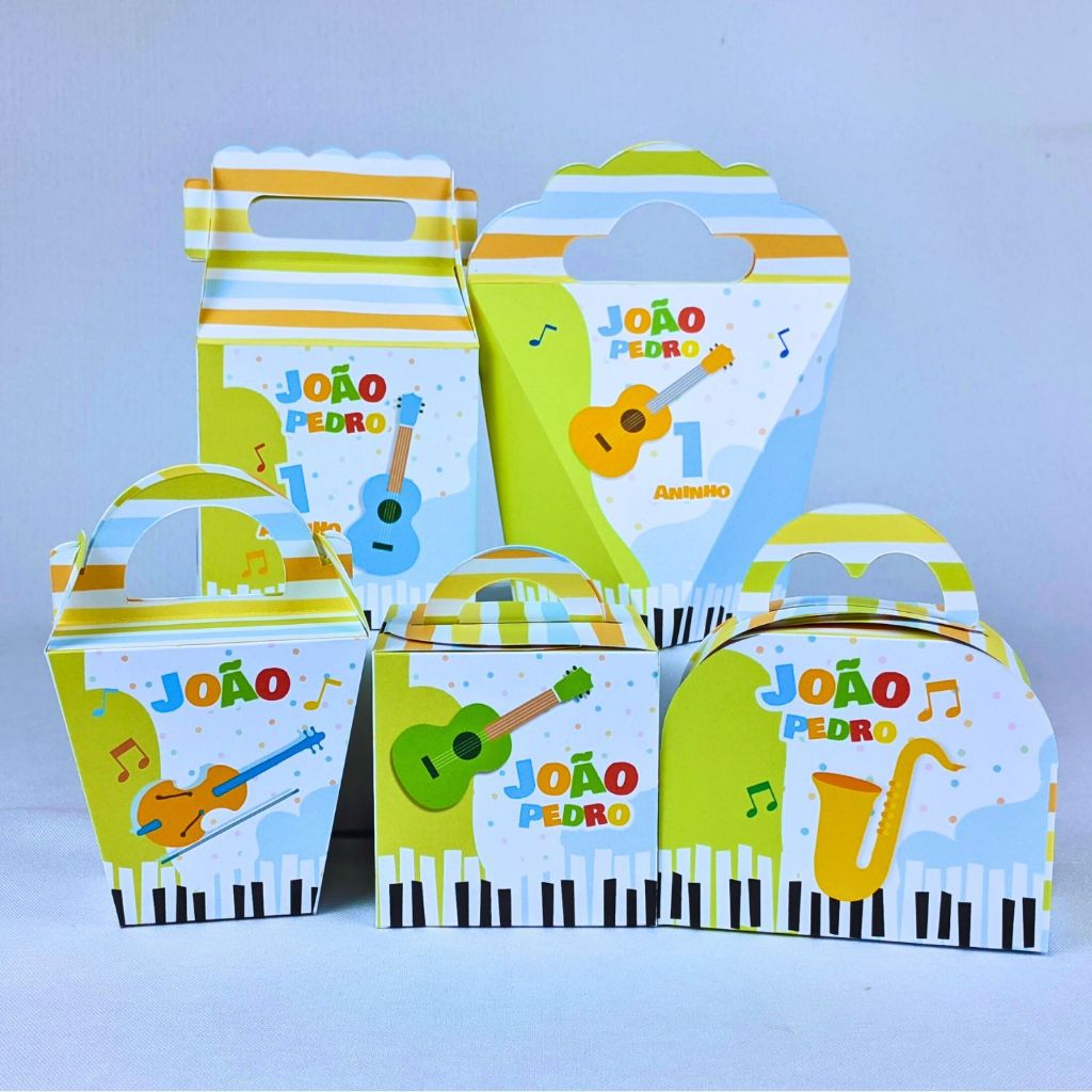 Kit 10 a 50 Caixinha Instrumentos Musicais Personalizada Com Alça Lembrancinhas Festa Aniversario
